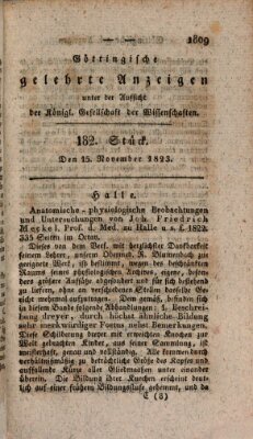 Göttingische gelehrte Anzeigen (Göttingische Zeitungen von gelehrten Sachen) Samstag 15. November 1823