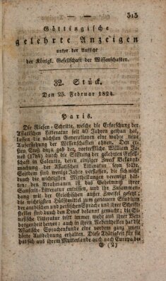 Göttingische gelehrte Anzeigen (Göttingische Zeitungen von gelehrten Sachen) Montag 23. Februar 1824