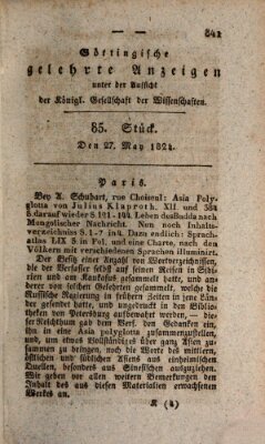 Göttingische gelehrte Anzeigen (Göttingische Zeitungen von gelehrten Sachen) Donnerstag 27. Mai 1824