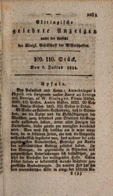 Göttingische gelehrte Anzeigen (Göttingische Zeitungen von gelehrten Sachen) Donnerstag 8. Juli 1824