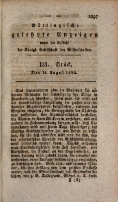Göttingische gelehrte Anzeigen (Göttingische Zeitungen von gelehrten Sachen) Samstag 14. August 1824