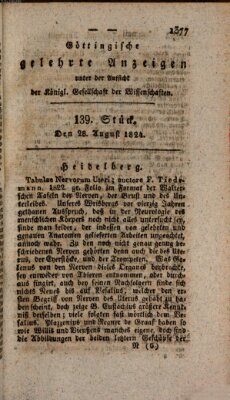 Göttingische gelehrte Anzeigen (Göttingische Zeitungen von gelehrten Sachen) Samstag 28. August 1824