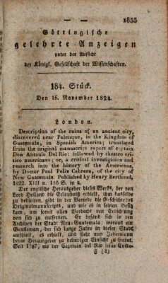 Göttingische gelehrte Anzeigen (Göttingische Zeitungen von gelehrten Sachen) Montag 15. November 1824