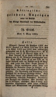 Göttingische gelehrte Anzeigen (Göttingische Zeitungen von gelehrten Sachen) Samstag 7. Mai 1825