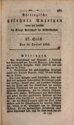Göttingische gelehrte Anzeigen (Göttingische Zeitungen von gelehrten Sachen) Samstag 18. Juni 1825