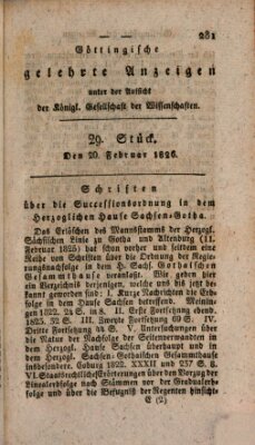Göttingische gelehrte Anzeigen (Göttingische Zeitungen von gelehrten Sachen) Montag 20. Februar 1826