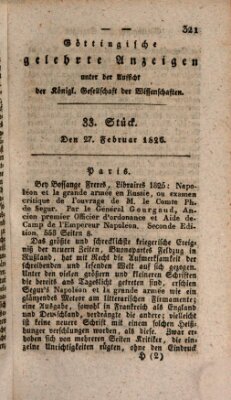 Göttingische gelehrte Anzeigen (Göttingische Zeitungen von gelehrten Sachen) Montag 27. Februar 1826