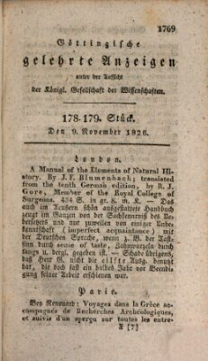 Göttingische gelehrte Anzeigen (Göttingische Zeitungen von gelehrten Sachen) Donnerstag 9. November 1826