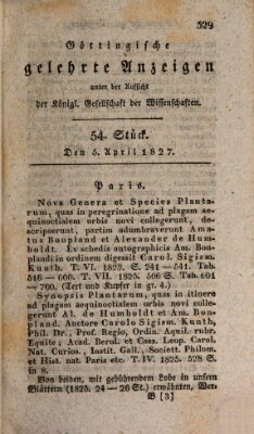 Göttingische gelehrte Anzeigen (Göttingische Zeitungen von gelehrten Sachen) Donnerstag 5. April 1827