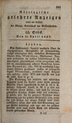 Göttingische gelehrte Anzeigen (Göttingische Zeitungen von gelehrten Sachen) Montag 23. April 1827