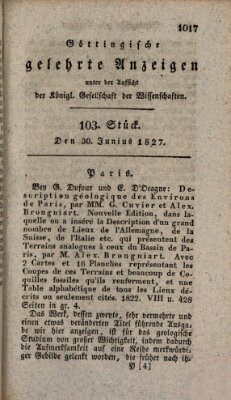 Göttingische gelehrte Anzeigen (Göttingische Zeitungen von gelehrten Sachen) Samstag 30. Juni 1827