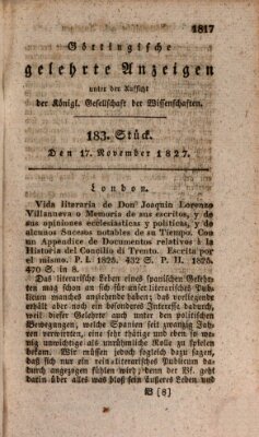 Göttingische gelehrte Anzeigen (Göttingische Zeitungen von gelehrten Sachen) Samstag 17. November 1827