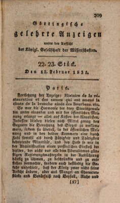 Göttingische gelehrte Anzeigen (Göttingische Zeitungen von gelehrten Sachen) Donnerstag 12. Februar 1835