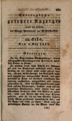 Göttingische gelehrte Anzeigen (Göttingische Zeitungen von gelehrten Sachen) Montag 4. Mai 1835