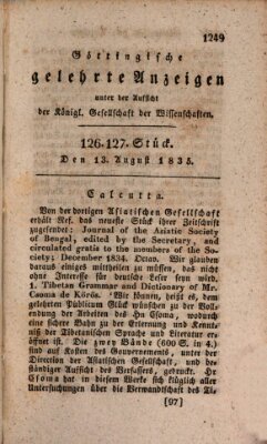 Göttingische gelehrte Anzeigen (Göttingische Zeitungen von gelehrten Sachen) Donnerstag 13. August 1835