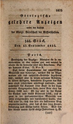 Göttingische gelehrte Anzeigen (Göttingische Zeitungen von gelehrten Sachen) Samstag 12. September 1835