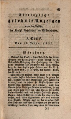 Göttingische gelehrte Anzeigen (Göttingische Zeitungen von gelehrten Sachen) Samstag 16. Januar 1836
