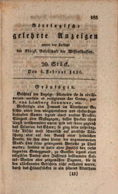 Göttingische gelehrte Anzeigen (Göttingische Zeitungen von gelehrten Sachen) Samstag 6. Februar 1836