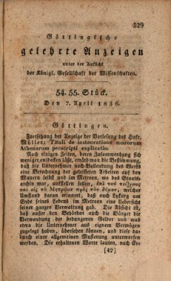 Göttingische gelehrte Anzeigen (Göttingische Zeitungen von gelehrten Sachen) Donnerstag 7. April 1836