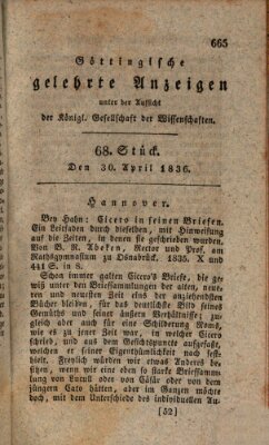 Göttingische gelehrte Anzeigen (Göttingische Zeitungen von gelehrten Sachen) Samstag 30. April 1836