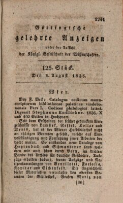 Göttingische gelehrte Anzeigen (Göttingische Zeitungen von gelehrten Sachen) Montag 8. August 1836