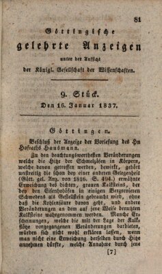 Göttingische gelehrte Anzeigen (Göttingische Zeitungen von gelehrten Sachen) Montag 16. Januar 1837