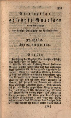 Göttingische gelehrte Anzeigen (Göttingische Zeitungen von gelehrten Sachen) Samstag 25. Februar 1837