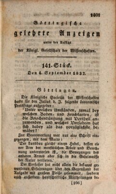 Göttingische gelehrte Anzeigen (Göttingische Zeitungen von gelehrten Sachen) Montag 4. September 1837