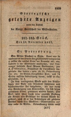 Göttingische gelehrte Anzeigen (Göttingische Zeitungen von gelehrten Sachen) Donnerstag 16. November 1837