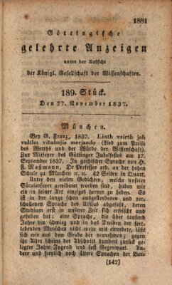 Göttingische gelehrte Anzeigen (Göttingische Zeitungen von gelehrten Sachen) Montag 27. November 1837