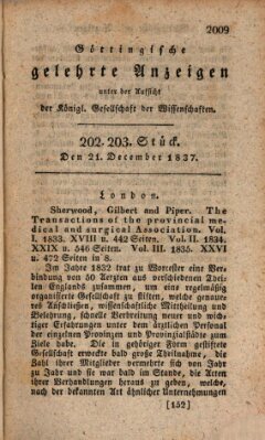 Göttingische gelehrte Anzeigen (Göttingische Zeitungen von gelehrten Sachen) Donnerstag 21. Dezember 1837