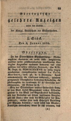 Göttingische gelehrte Anzeigen (Göttingische Zeitungen von gelehrten Sachen) Montag 8. Januar 1838