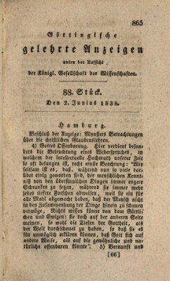 Göttingische gelehrte Anzeigen (Göttingische Zeitungen von gelehrten Sachen) Samstag 2. Juni 1838