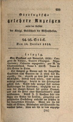 Göttingische gelehrte Anzeigen (Göttingische Zeitungen von gelehrten Sachen) Donnerstag 14. Juni 1838