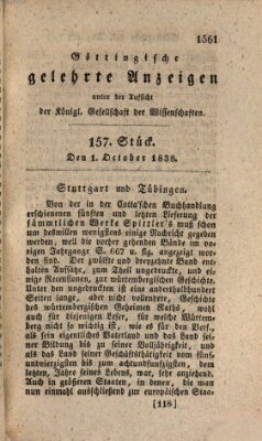 Göttingische gelehrte Anzeigen (Göttingische Zeitungen von gelehrten Sachen) Montag 1. Oktober 1838