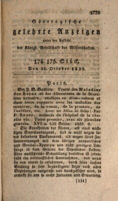 Göttingische gelehrte Anzeigen (Göttingische Zeitungen von gelehrten Sachen) Donnerstag 31. Oktober 1839