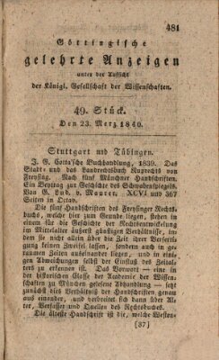 Göttingische gelehrte Anzeigen (Göttingische Zeitungen von gelehrten Sachen) Montag 23. März 1840