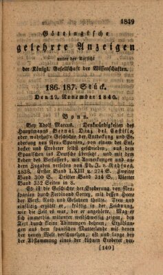 Göttingische gelehrte Anzeigen (Göttingische Zeitungen von gelehrten Sachen) Donnerstag 19. November 1840