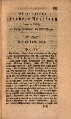 Göttingische gelehrte Anzeigen (Göttingische Zeitungen von gelehrten Sachen) Montag 12. April 1841