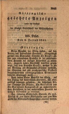 Göttingische gelehrte Anzeigen (Göttingische Zeitungen von gelehrten Sachen) Montag 5. Juli 1841
