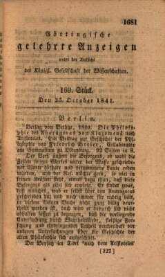 Göttingische gelehrte Anzeigen (Göttingische Zeitungen von gelehrten Sachen) Montag 25. Oktober 1841