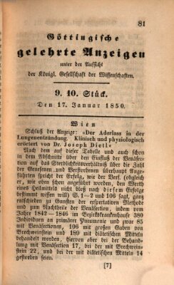 Göttingische gelehrte Anzeigen (Göttingische Zeitungen von gelehrten Sachen) Donnerstag 17. Januar 1850