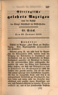 Göttingische gelehrte Anzeigen (Göttingische Zeitungen von gelehrten Sachen) Samstag 26. Januar 1850