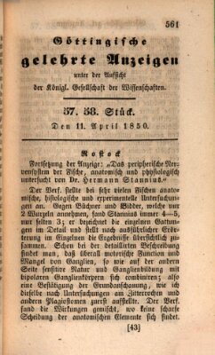 Göttingische gelehrte Anzeigen (Göttingische Zeitungen von gelehrten Sachen) Donnerstag 11. April 1850