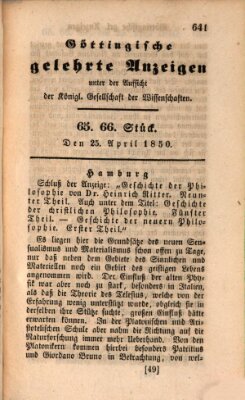 Göttingische gelehrte Anzeigen (Göttingische Zeitungen von gelehrten Sachen) Donnerstag 25. April 1850