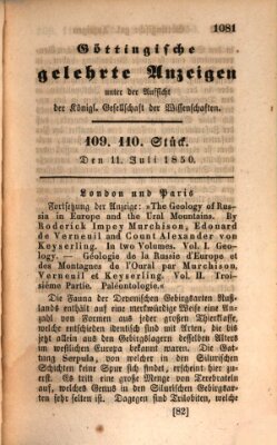 Göttingische gelehrte Anzeigen (Göttingische Zeitungen von gelehrten Sachen) Donnerstag 11. Juli 1850
