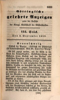 Göttingische gelehrte Anzeigen (Göttingische Zeitungen von gelehrten Sachen) Montag 9. September 1850