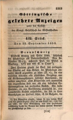 Göttingische gelehrte Anzeigen (Göttingische Zeitungen von gelehrten Sachen) Montag 23. September 1850