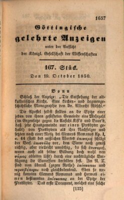 Göttingische gelehrte Anzeigen (Göttingische Zeitungen von gelehrten Sachen) Samstag 19. Oktober 1850