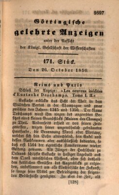 Göttingische gelehrte Anzeigen (Göttingische Zeitungen von gelehrten Sachen) Samstag 26. Oktober 1850